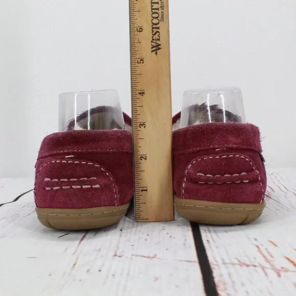 LL Bean Maroon Suede Shearling Lined Wicked Good Venetian Slippers 7 M - Picture 7 of 9